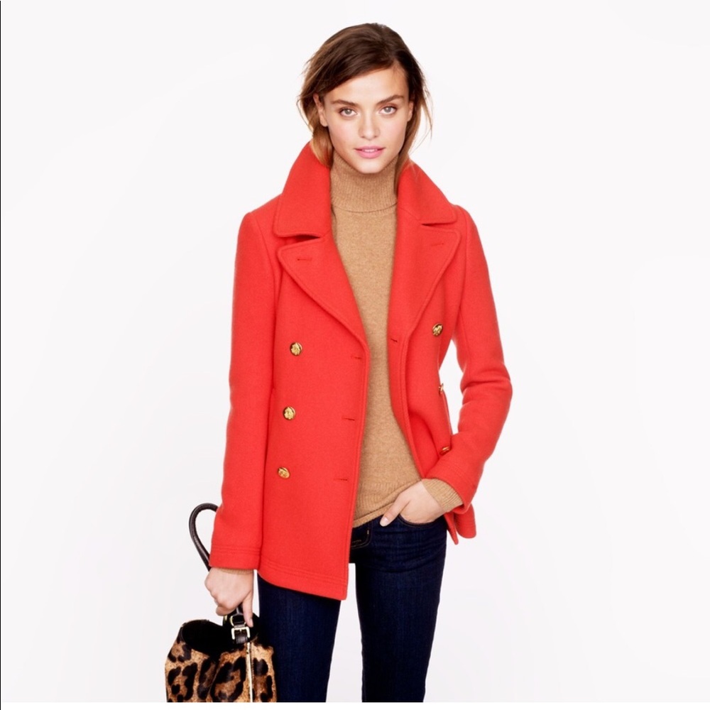 J.Crew Red Stadium Cloth Majesty Wool Peacoat Size 6 NEVER WORN